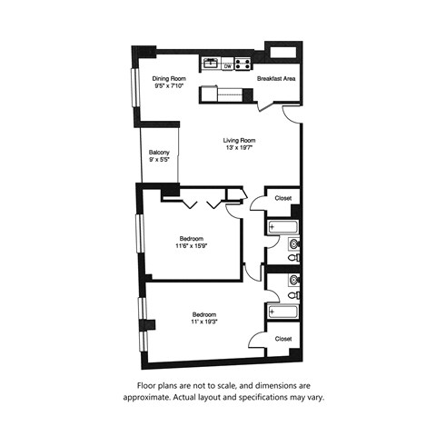 2x2 1125sf Floor Plan 8200W